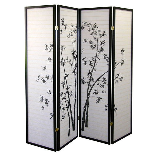 70" Black And White Heavy Duty Rice Paper Folding Four Panel Screen Room Divider