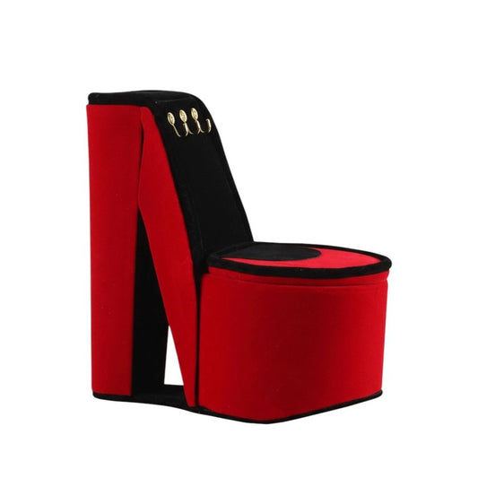 9" Red Black And Gold Velvet High Heel Jewelry Box