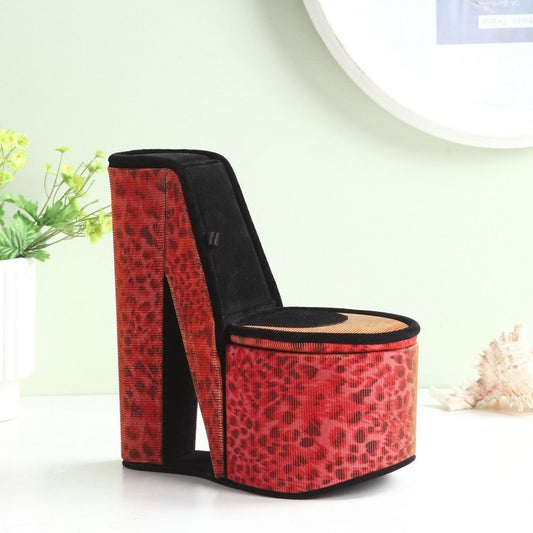 9" Red And Black Leopard Print Velvet High Heel Jewelry Box