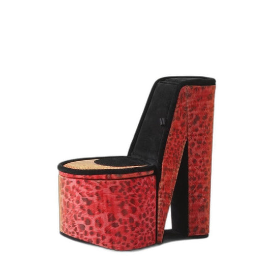 9" Red And Black Leopard Print Velvet High Heel Jewelry Box