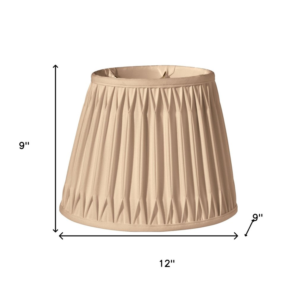 12" Vintage Gold Oval Smocked Pleat Shantung Lampshade