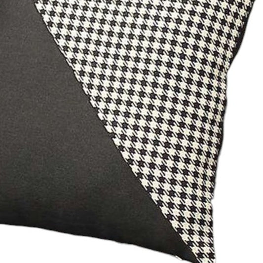 18" X 18" Black And White Houndstooth Zippered Handmade Polyester Throw Pillow Cover