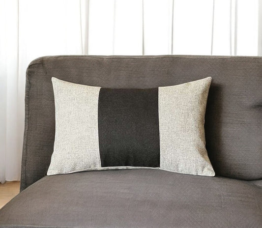 12" X 20" Black And Grey Geometric Zippered Handmade Polyester Lumbar Pillow Cover