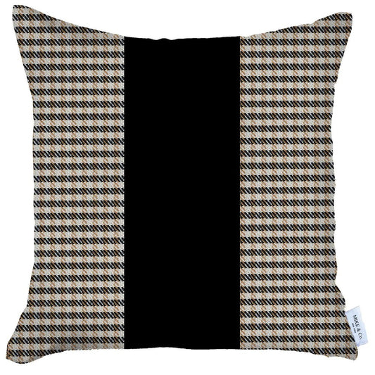 18" X 18" Brown And Black Houndstooth Zippered Handmade Polyester Throw Pillow Cover