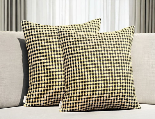 Set of Two 18" Yellow and Black Houndstooth Fabric Throw Pillows