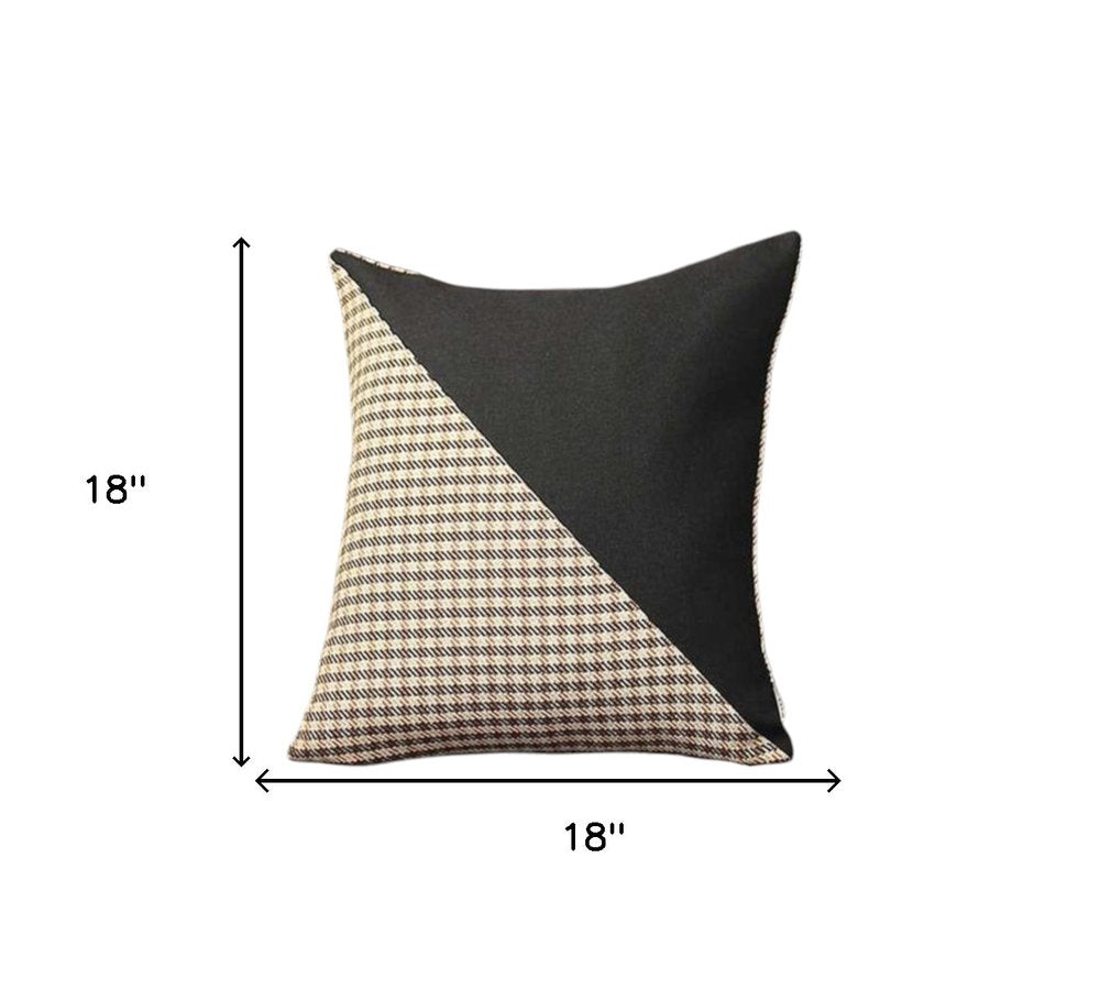 Set of Two 18" Brown Black and White Houndstooth Fabric Throw Pillows