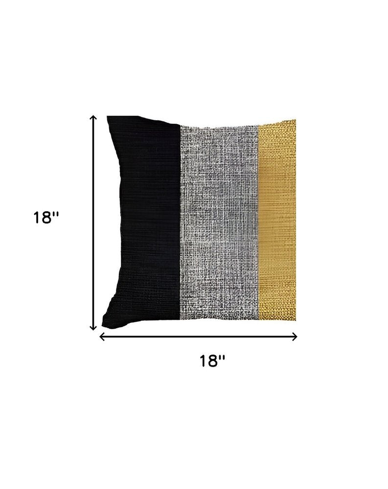 Set of Two 18" Black Gray And Yellow Fabric Throw Pillows
