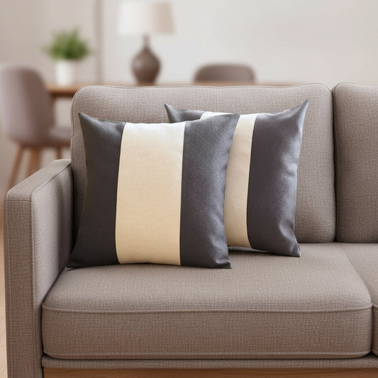 Set Of Two 18" X 18" Grey And Black Geometric Zippered Handmade Polyester Throw Pillow