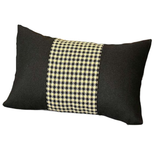Set of Two 12" X 20" Black and Yellow Houndstooth Fabric Lumbar Throw Pillows