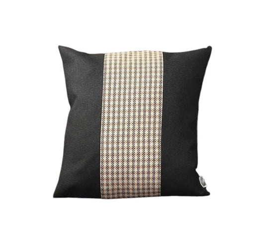 Set of Two 18" Black Brown and White Houndstooth Fabric Throw Pillows