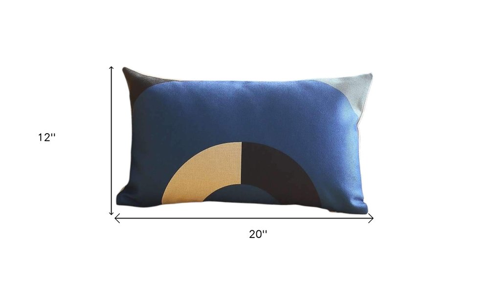 Set of Two 12" X 20" Blue Black and Beige Geometric Fabric Lumbar Throw Pillows