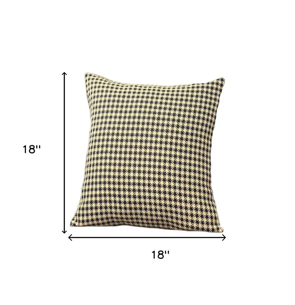 Set of Four 18" Yellow and Black Houndstooth Fabric Throw Pillows