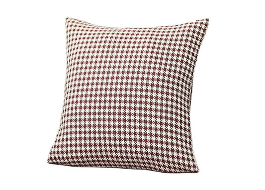 Set of Four 18" Red and White Houndstooth Fabric Throw Pillows