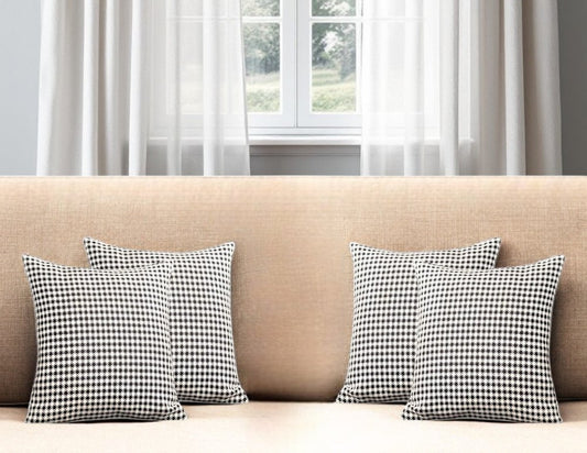 Set of Four 18" Black and White Houndstooth Fabric Throw Pillows