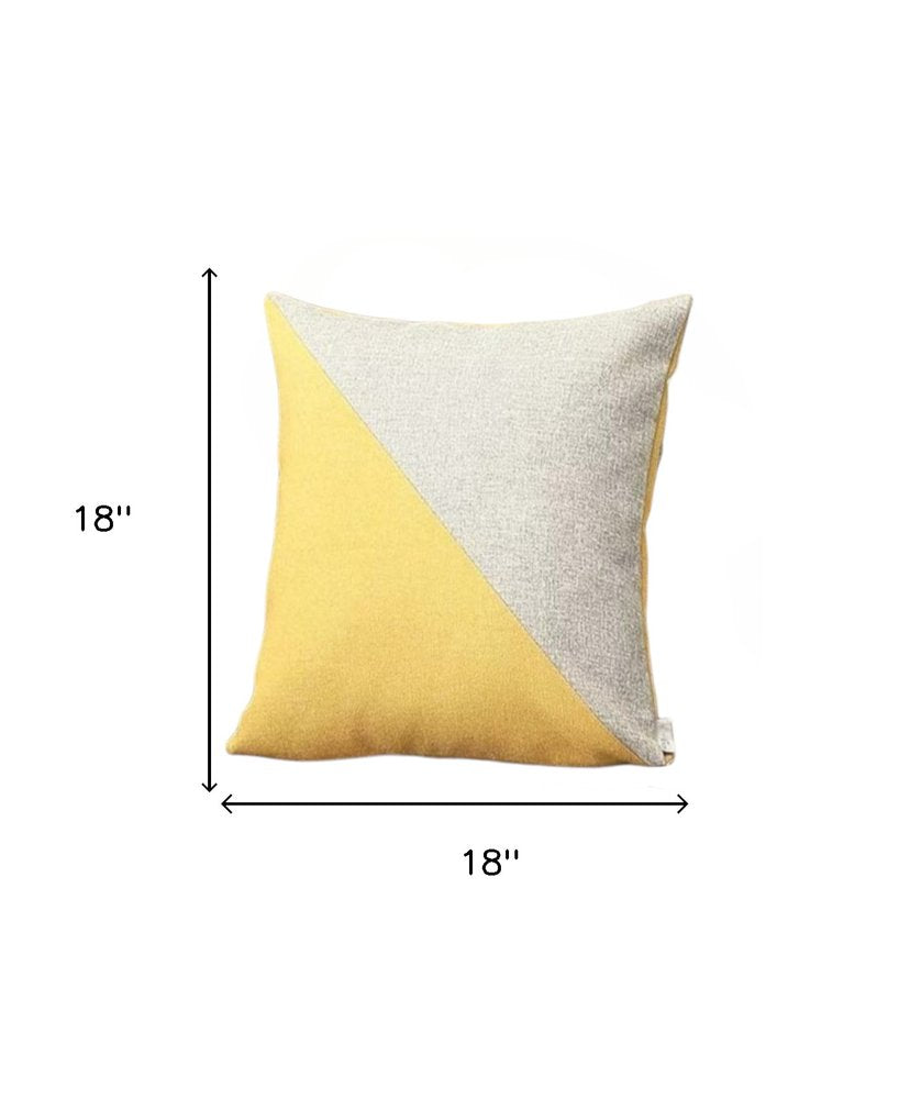 Set of Four 18" Yellow and Gray Color Block Fabric Throw Pillows