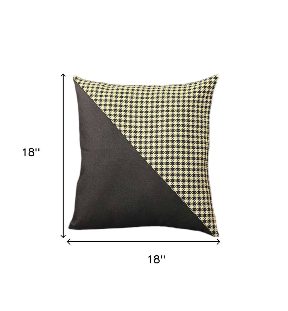 Set of Four 18" Black and Yellow Houndstooth Fabric Throw Pillows