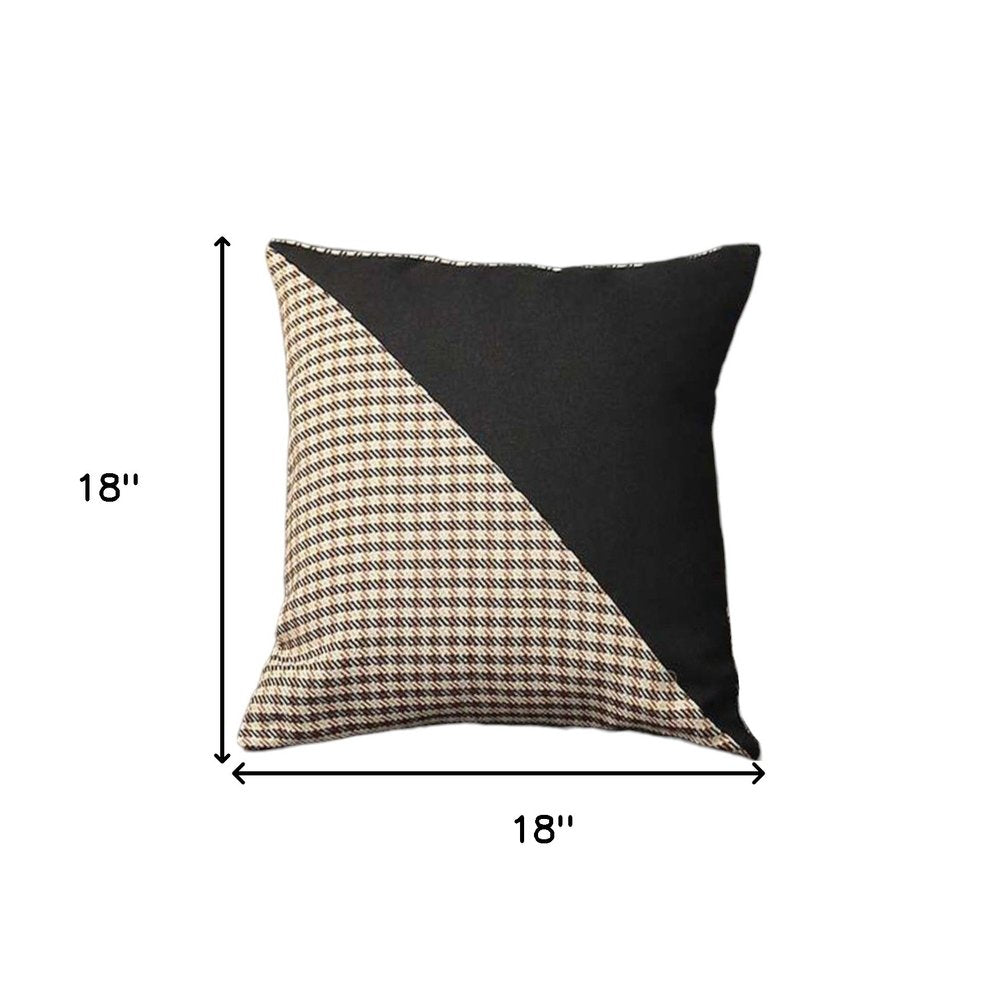 Set of Four 18" Brown Black and White Houndstooth Fabric Throw Pillows