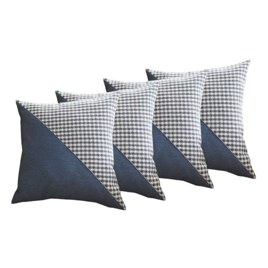 Set of Four 18" Blue and White Houndstooth Fabric Throw Pillows
