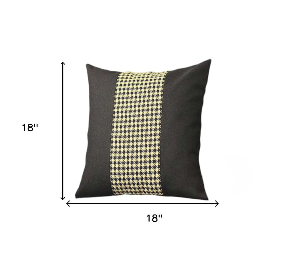 Set of Four 18" Black and Yellow Houndstooth Fabric Throw Pillows