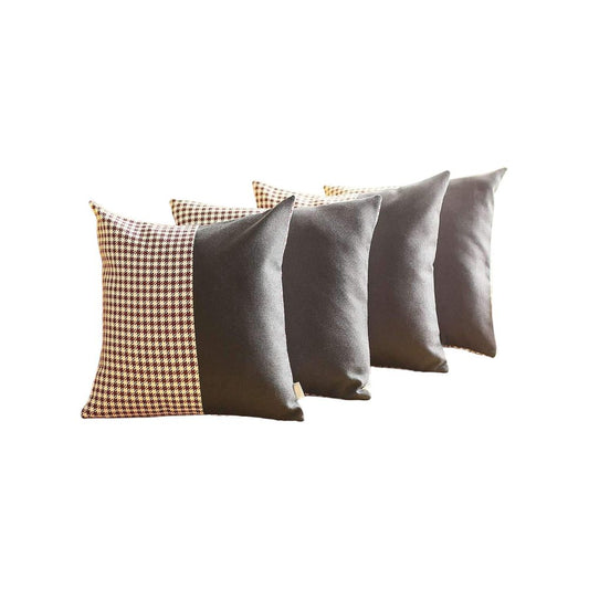 Set of Four 18" Black And Red Houndstooth Throw Pillows