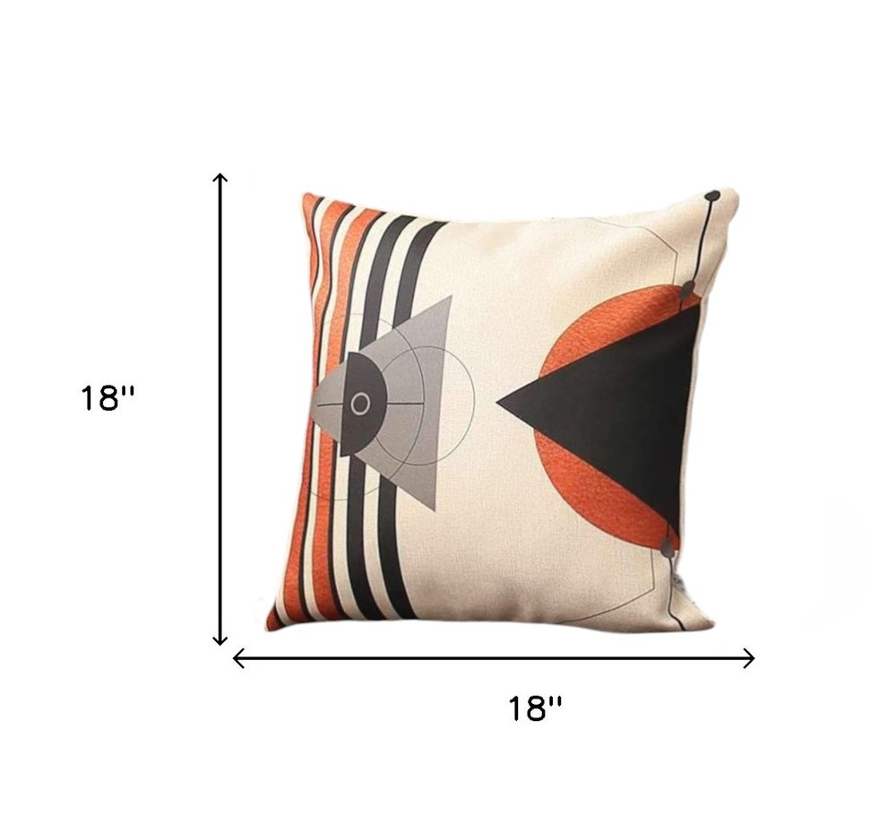 Set of Four 18" Ivory Red and Black Geometric Fabric Throw Pillows