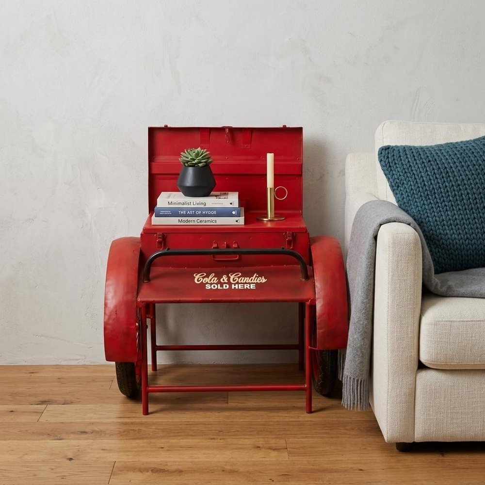 Retro Red Metal Delivery Box Accent Side Table