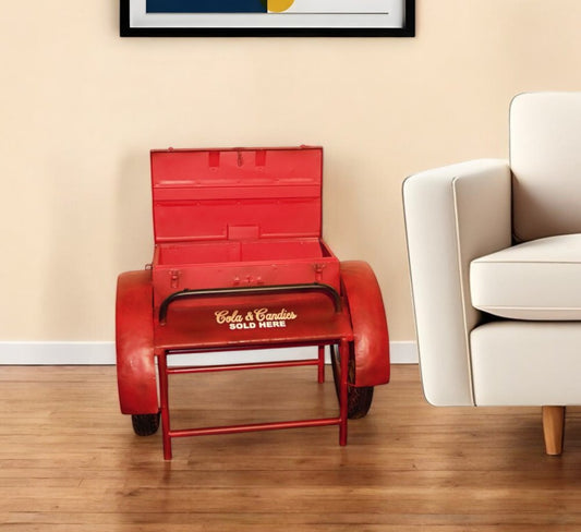 Retro Red Metal Delivery Box Accent Side Table