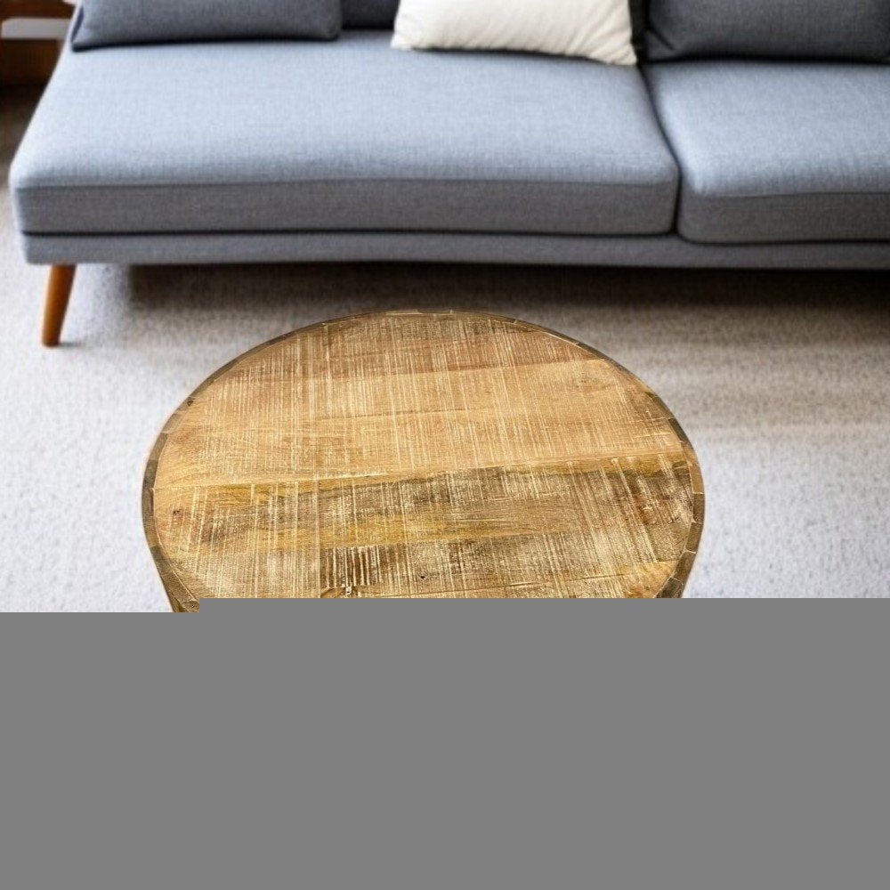 34" Natural Solid Wood Round Bunching Coffee Tables