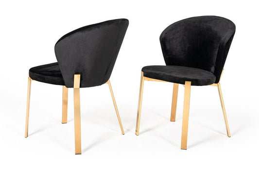 Set of Two Black and Champagne Upholstered Velvet Wing Back Dining Side Chairs