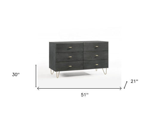 51" Gray Wood Six Drawer Double Dresser