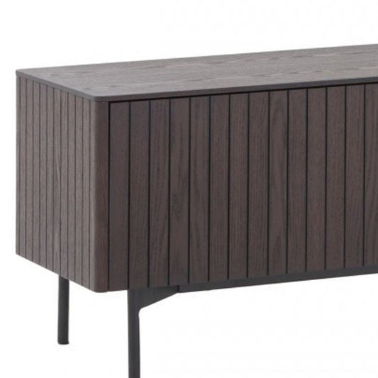 63" Dark Brown And Black Wood And Metal Open and Enclosed Storage TV Stand