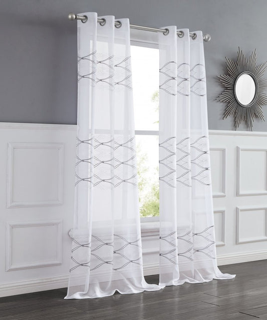 Set of Two 84" White Wave Embroidered Window Panels