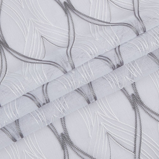 Set of Two 96" White Wave Embroidered Window Panels