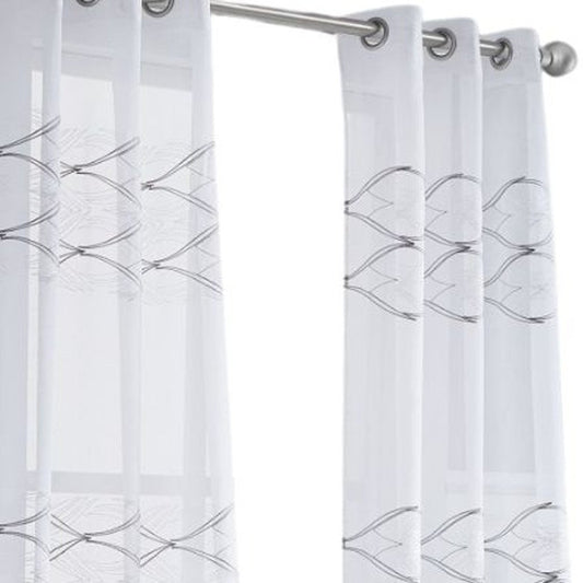 Set of Two 96" White Wave Embroidered Window Panels