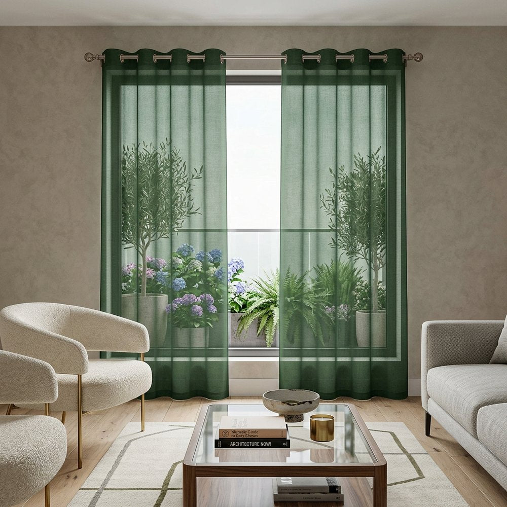 Set of Two 84" Sage Solid Modern Window Panels