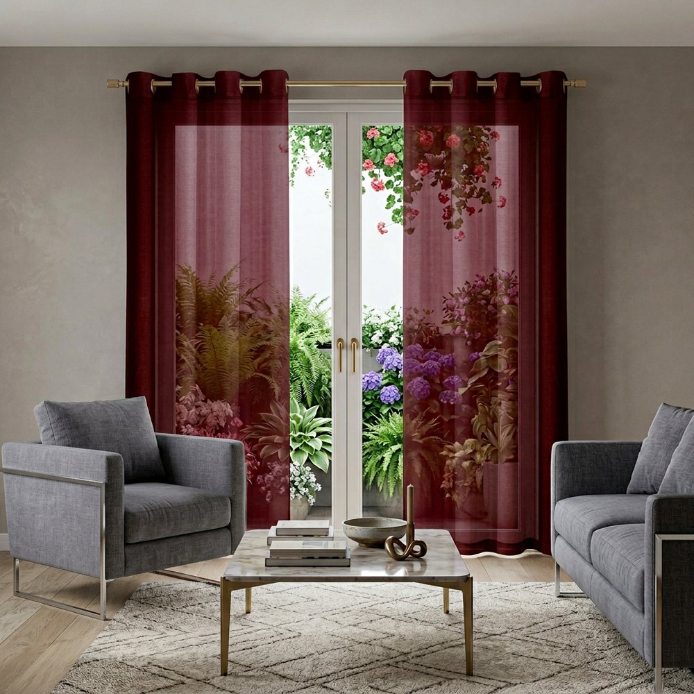 Set of Two 84" Burgundy Solid Modern Window Panels