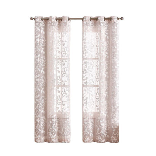Set of Two 84" Blush Floral Embroidered Window Panels