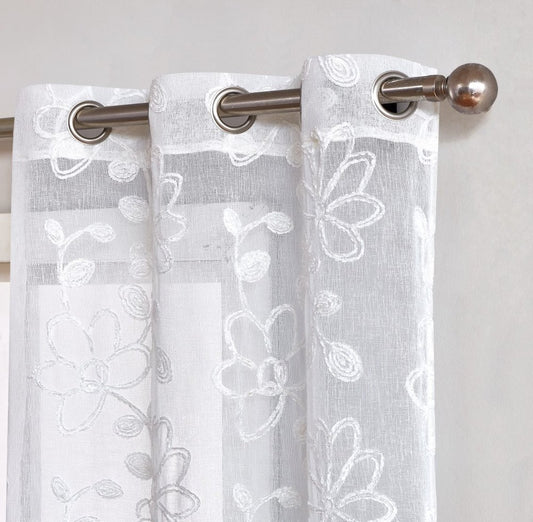 Set of Two 84" White Floral Embroidered Window Panels