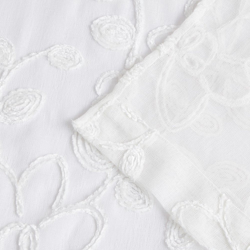 Set of Two 84" White Floral Embroidered Window Panels