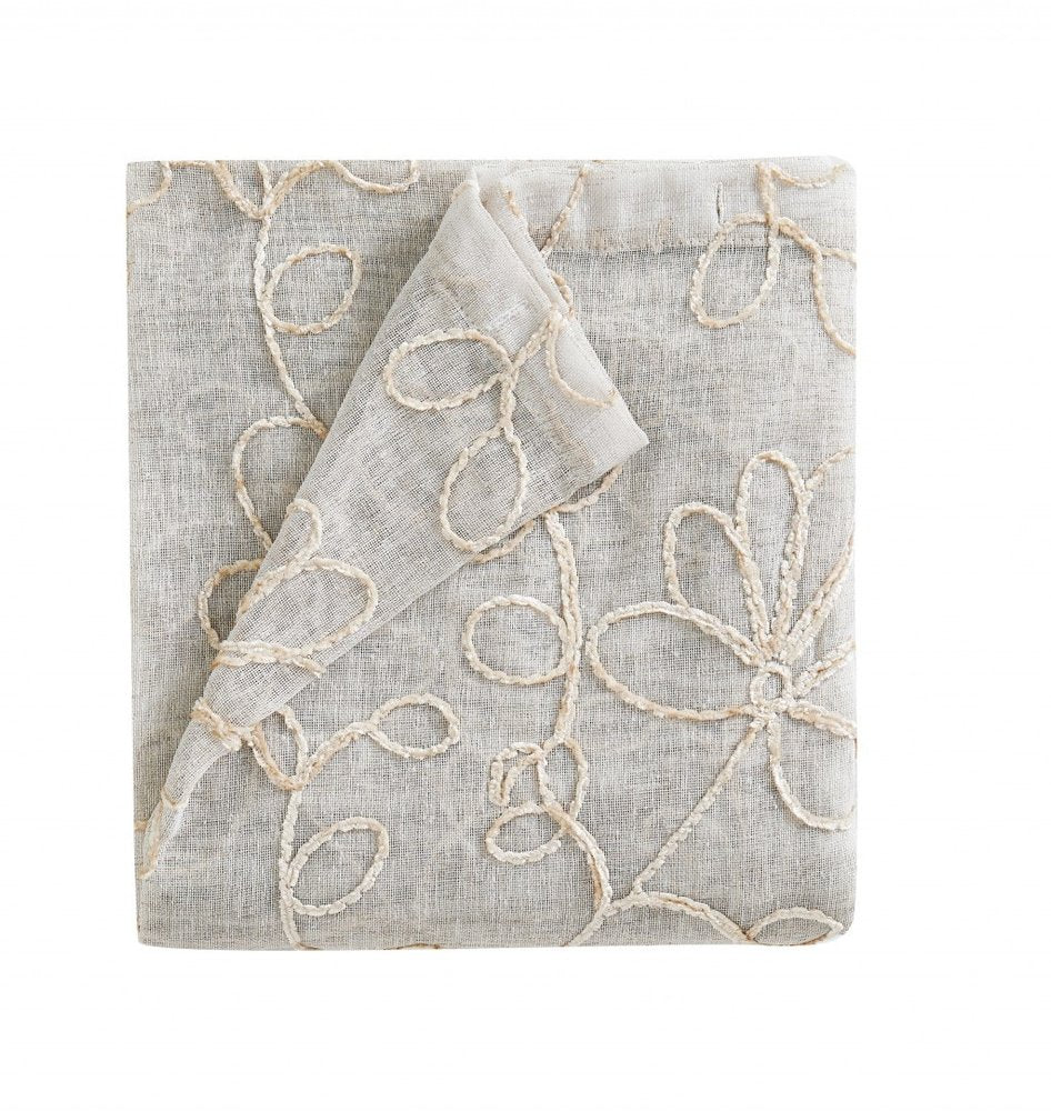 Set of Two 96" Tan Floral Embroidered Window Panels