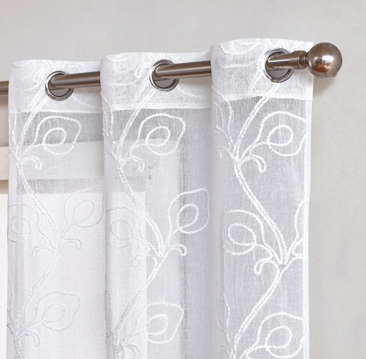 Set of Two 84" White Boho Embroidered Window Panels