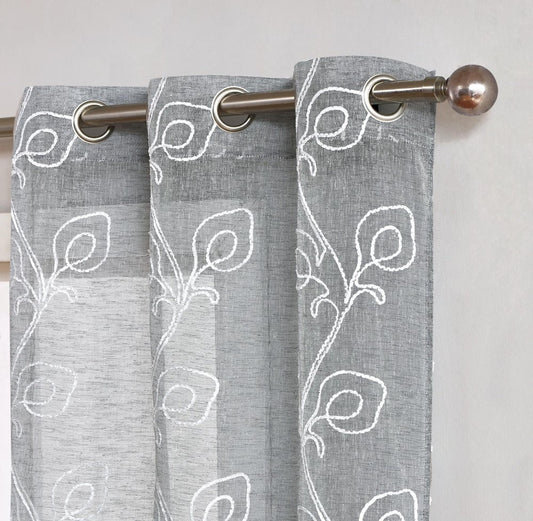 Set of Two 84" Silver Boho Embroidered Window Panels