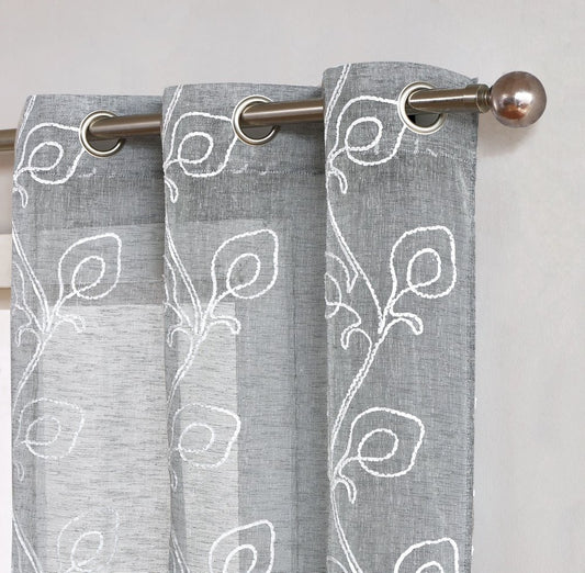 Set of Two 84" Silver Boho Embroidered Window Panels