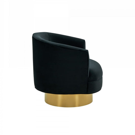 31" Black And Gold Velvet Barrel Chair