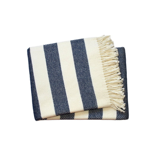 55" X 70" Blue And Cream Striped Cotton Plush Throw Blanket