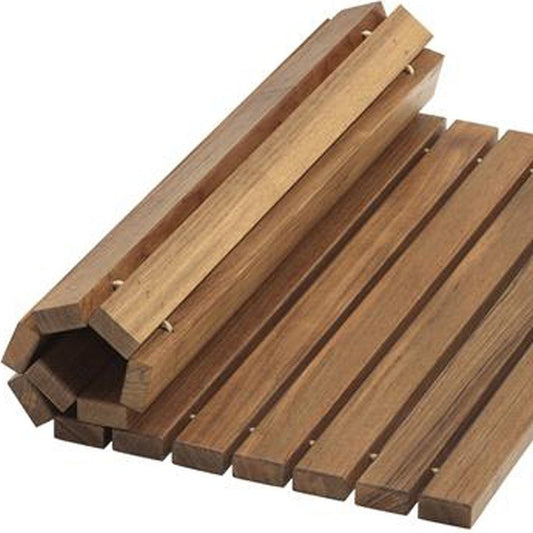 20" Brown Teak Wood Rolling Square Bath Mat