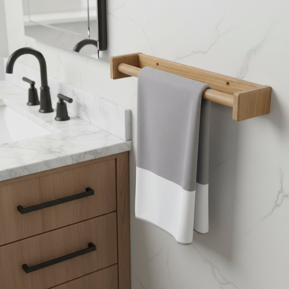 16" Traditional Solid Teak Towel Bar