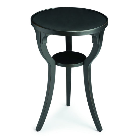 24" Black Manufactured Wood Round End Table With Shelf
