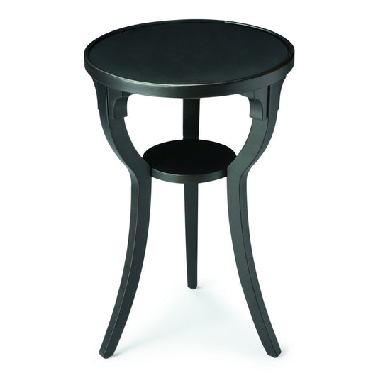24" Black Manufactured Wood Round End Table With Shelf