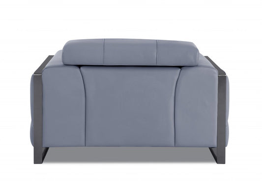 48" Light Blue And Black Italian Leather Arm Chair